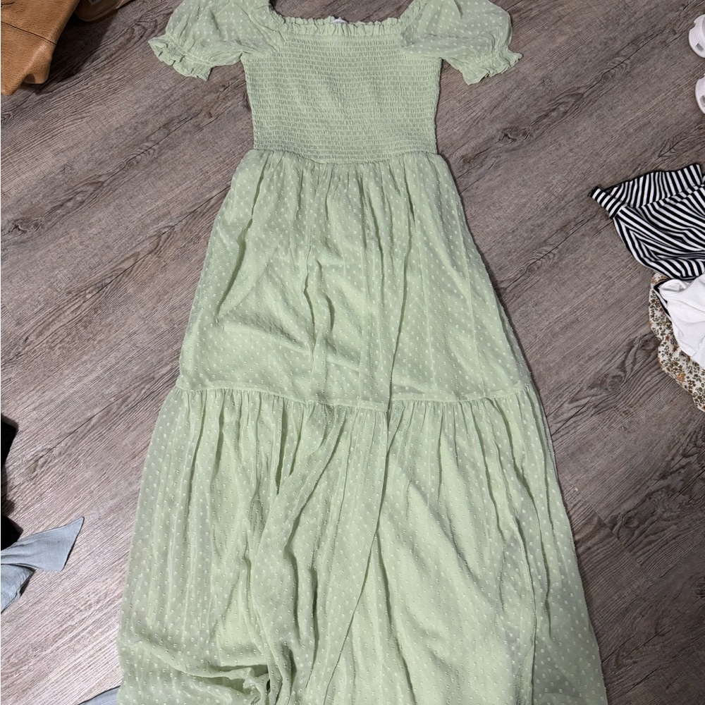 Patrons of Peace Green Tiered Ruffled Maxi Sundress
